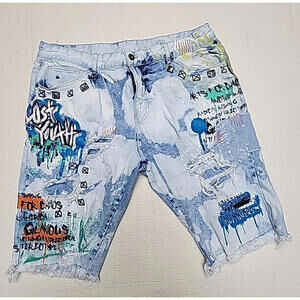 Smoke Rise Graffiti Distressed Denim Jean Shorts Men's Sz 40